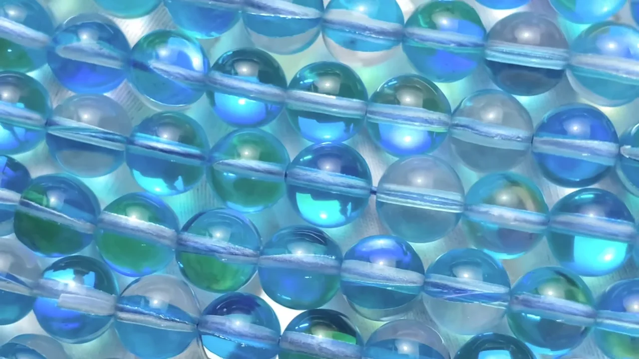 アクアブルー ルナフラッシュ ラウンド8mm 1連｜天然石ビーズの卸問屋