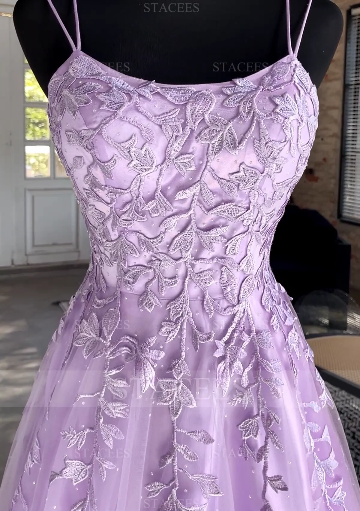 A-line Princess V Neck Sleeveless Floor-Length Tulle Prom