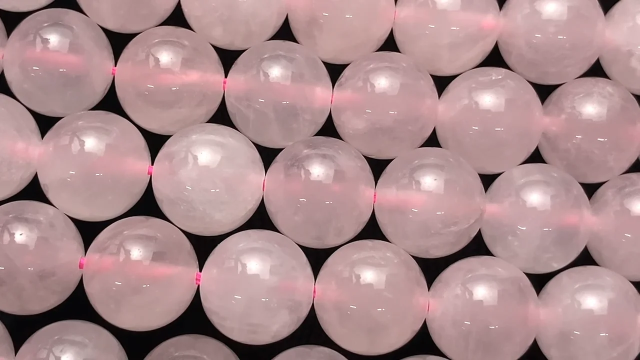 動画】ローズクォーツ ラウンド10mm 1連(約36cm) - 天然石ビーズ