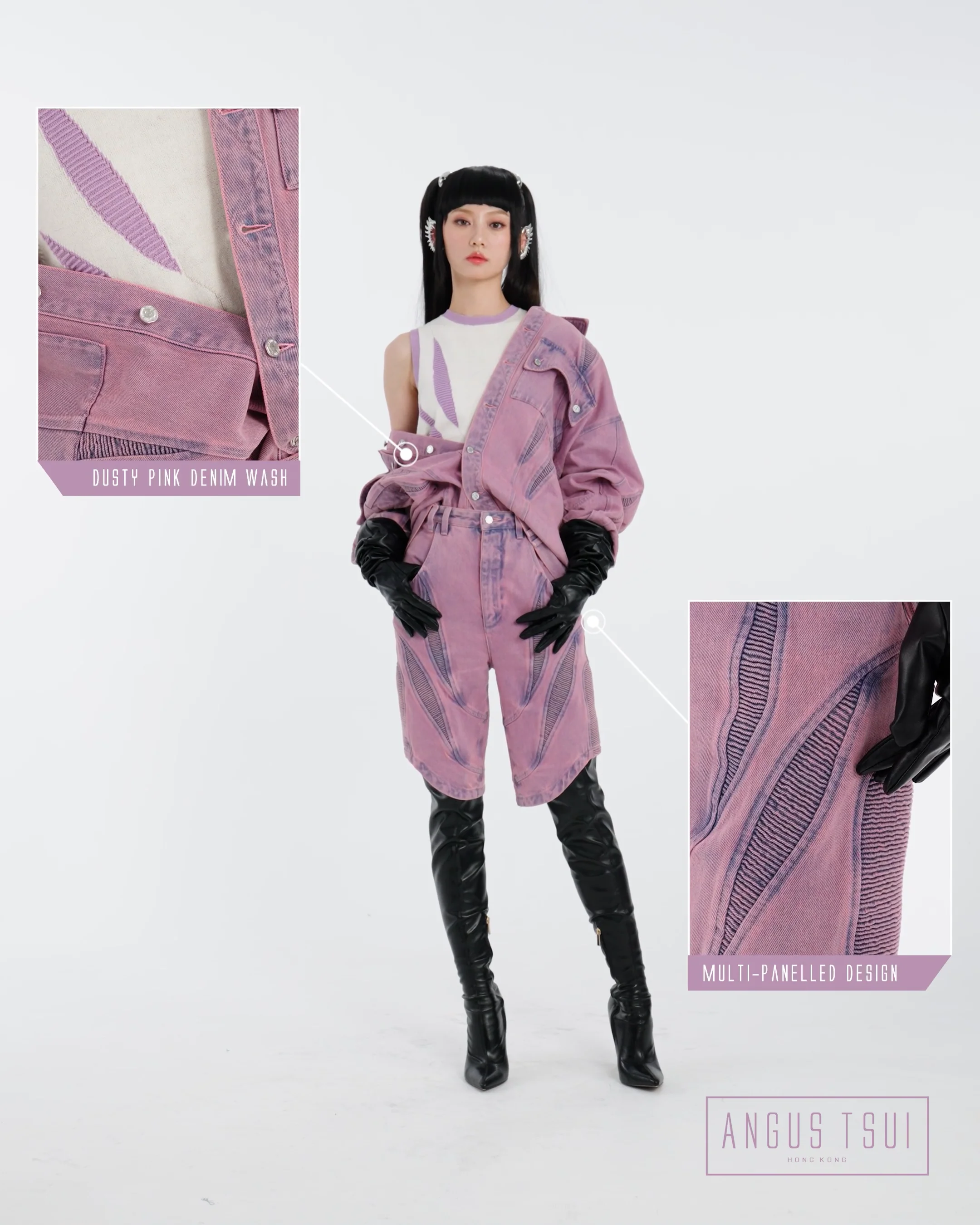 Exoskeleton Panel Denim Jacket (Outerspace Pink) — ANGUS TSUI