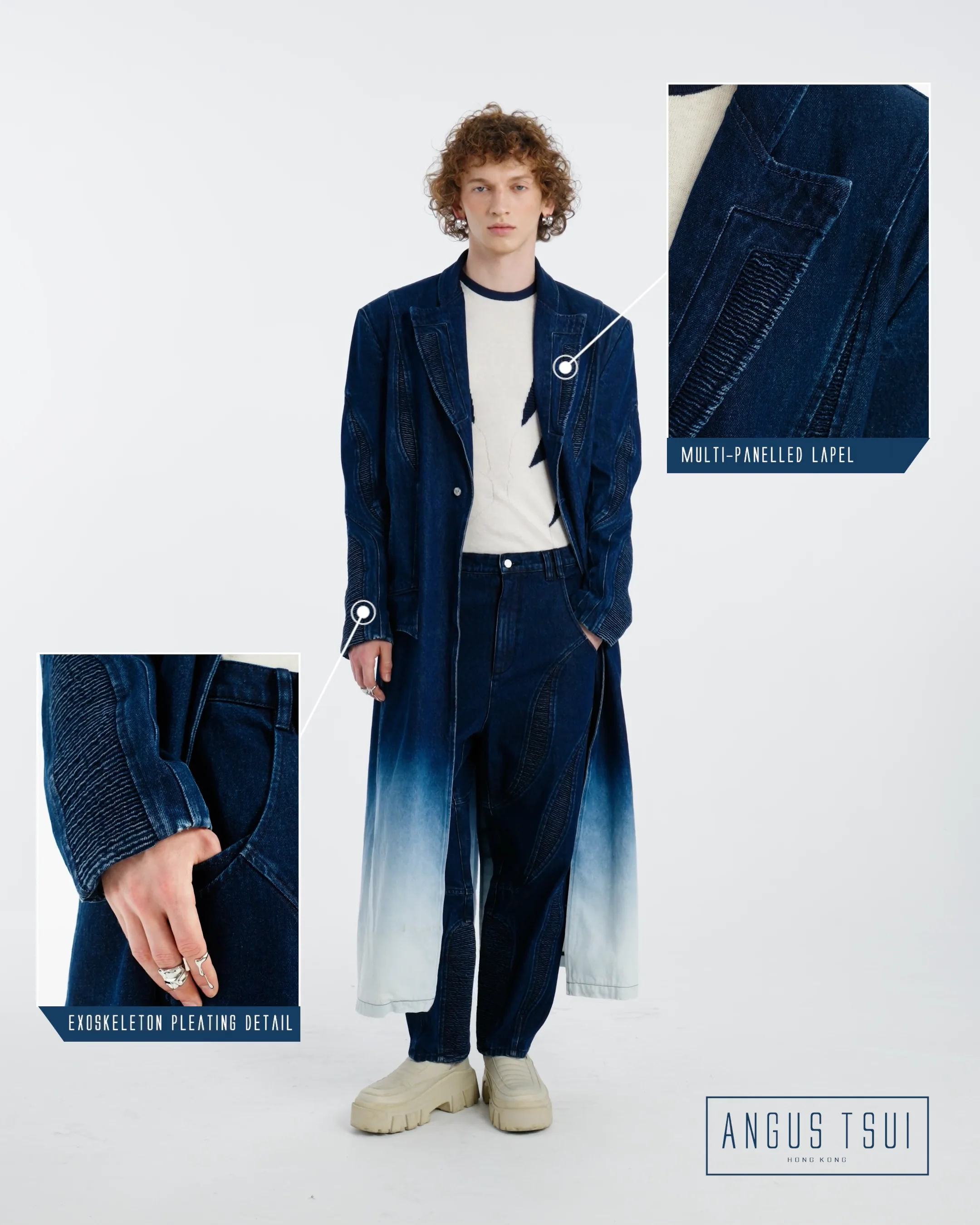 Gradient Wash Denim Long Jacket (Evolving Ocean) — ANGUS TSUI