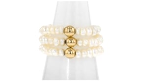3-4mm Cultured Pearl Jewelry Set Three Rings with 14kt Yellow Gold
