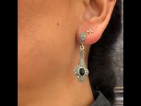 Marcasite (Pyrite) Onyx Silver Drop Earrings 14769-1847