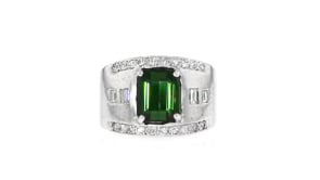 C. 1980 Vintage 2.50 Carat Green Tourmaline and .65 ct. t.w. Diamond Ring in 14kt White Gold