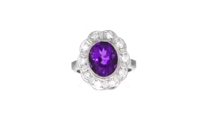 C. 1970 Vintage 4.15 Carat Amethyst and .55 ct. t.w. Diamond Ring in 15kt White Gold