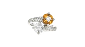 C. 2000 Vintage 1.80 ct. t.w. Yellow and White Diamond Bypass Ring in 18kt White Gold