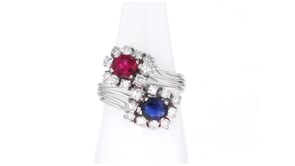 C. 1990 Vintage 1.10 ct. t.w. Multi-Gemstone and .70 ct. t.w. Diamond Bypass Ring in 18kt White Gold