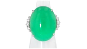 C. 2000 Vintage Green Chalcedony Ring with .57 ct. t.w. Diamonds in Platinum