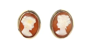 C. 1970 Vintage Orange Shell Cameo Clip-On Earrings in 14kt Yellow Gold