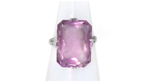 C. 1950 Vintage 13.25 Carat Amethyst Intaglio Ring in 14kt White Gold