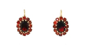 C. 1975 Vintage 3.50 ct. t.w. Garnet Cluster Drop Earrings in 18kt Yellow Gold