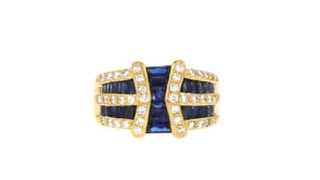 C. 1980 Vintage .40 ct. t.w. Sapphire and 1.89 ct. t.w. Diamond Ring in 18kt Yellow Gold