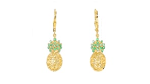 40 ct. t.w. Yellow Sapphire and .30 ct. t.w. Emerald Pineapple Drop Earrings in 18kt Gold Over Sterling