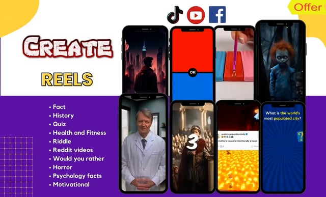 create viral  reels for Facebook, TikTok, YouTube shorts & Instagram