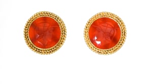 C. 1980 Vintage Red Carnelian Intaglio Earrings in 14kt Yellow Gold