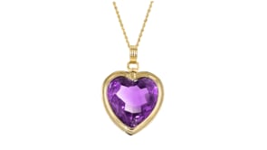 C. 1950 Vintage 48.50 Carat Amethyst Heart Pendant Necklace in 18kt Yellow Gold