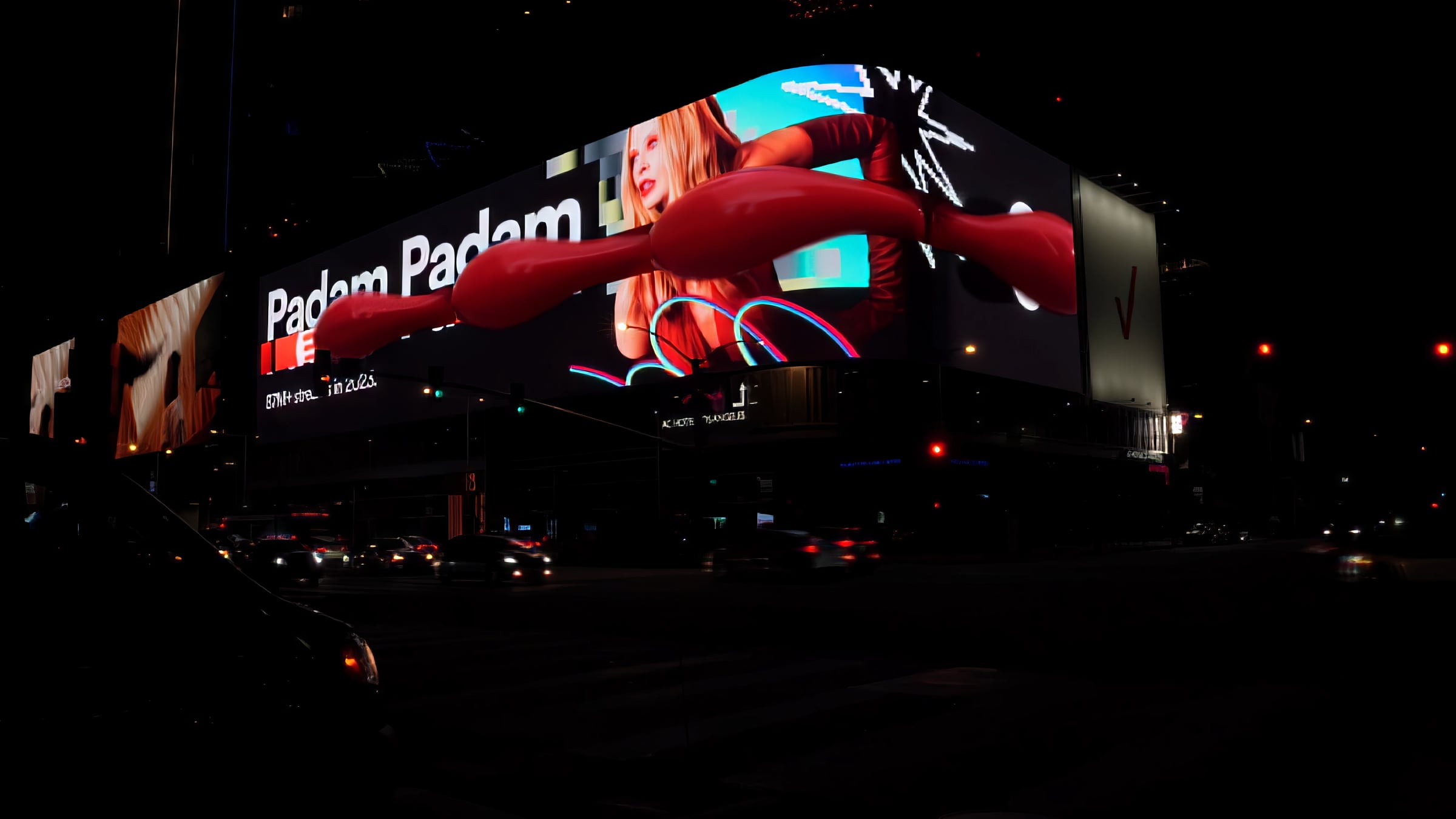 Red refracted frame from the Spotify Wrapped naked-eye billboard campaign