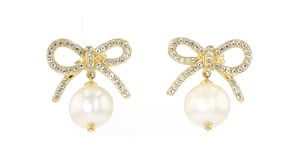 9-9.5mm Cultured Pearl and .50 ct. t.w. White Topaz Bow Drop Earrings in 18kt Gold Over Sterling