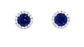 3.10 ct. t.w. Simulated Sapphire and .60 ct. t.w. CZ Earrings in Sterling Silver