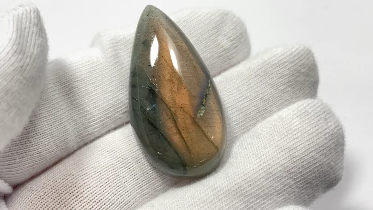 動画】【1点もの】ピンク~オレンジラブラドライトAAA カボション 1個