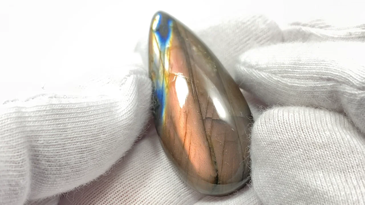 動画】【1点もの】ピンク~オレンジラブラドライトAAA カボション 1個