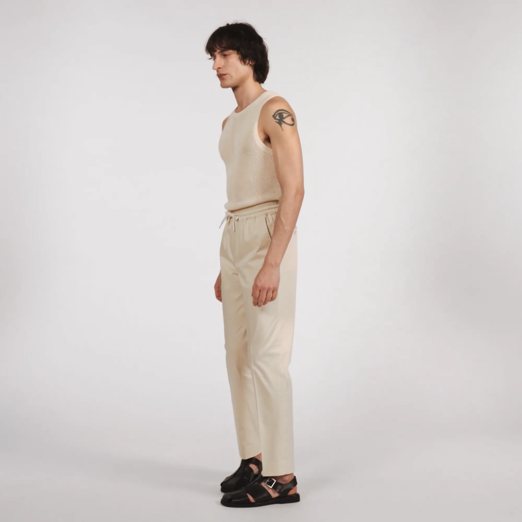 Cotton-Blend chino pants with drawcord Beige Sandro Men Place - Main Image