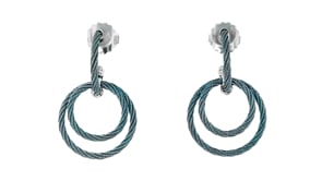 ALOR Caribbean Blue Stainless Steel Cable Circle Drop Earrings with 18kt White Gold