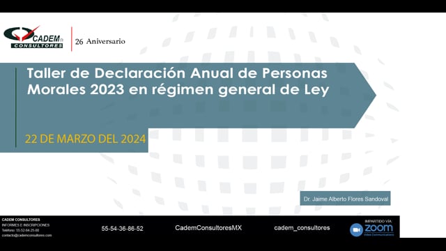 Taller de Declaración Anual de Personas Morales 2023 en régimen general de Ley