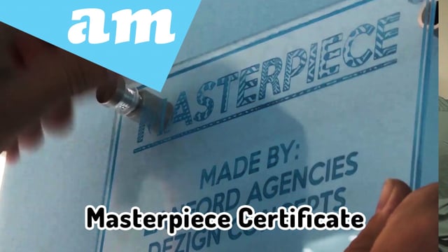 Laser Engrave Masterpiece Certificate on Perspex by Lanford Agencies Dezign Concepts