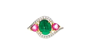 Malachite, and 1.00 ct. t.w. Pink and White Topaz Ring in 18kt Gold Over Sterling