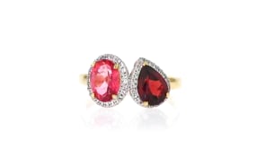 1.40 Carat Pink Topaz and 1.20 Carat Garnet Toi et Moi Ring with .40 ct. t.w. White Topaz in 18kt Gold Over Sterling