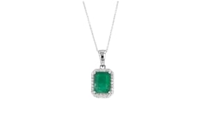 1.60 Carat Emerald and .16 ct. t.w. Diamond Pendant Necklace in 14kt White Gold