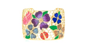 Multicolored Enamel Floral Filigree Cuff Bracelet in 18kt Gold Over Sterling
