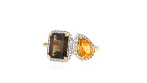 1.80 Carat Smoky Quartz and .70 Carat Citrine Toi et Moi Ring with .20 ct. t.w. White Topaz in 18kt Gold Over Sterling