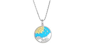 1.60 ct. t.w. White Topaz and .20 ct. t.w. Citrine Sun and Starry Sky Pendant Necklace with Multicolored Enamel in Two-Tone Ster