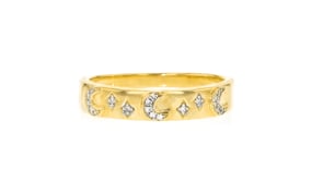 Diamond-Accented Moon and Star Ring in 18kt Gold Over Sterling