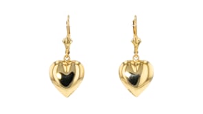 14kt Yellow Gold Puffed Heart Drop Earrings