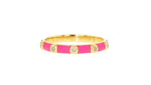 Diamond-Accented Pink Enamel Ring in 18kt Gold Over Sterling