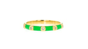 Diamond-Accented Green Enamel Ring in 18kt Gold Over Sterling
