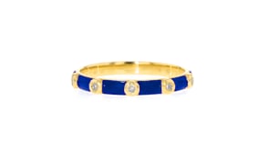 Diamond-Accented Blue Enamel Ring in 18kt Gold Over Sterling