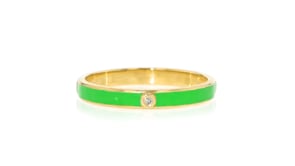 Diamond-Accented Green Enamel Ring in 18kt Gold Over Sterling