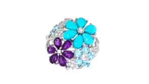 1.80 ct. t.w. Multi-Gemstone and Turquoise Flower Ring in Sterling Silver