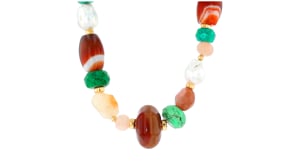 13-15mm Cultured Baroque Pearl and Multi-Gemstone Bead Necklace with 18kt Gold Over Sterling