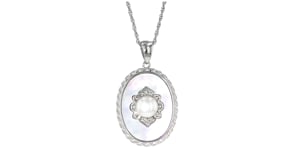 6-6.5mm Cultured Pearl and Mother-of-Pearl Pendant Necklace with White Topaz Accents in Sterling Silver
