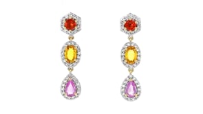 1.80 ct. t.w. Multicolored Sapphire and .60 ct. t.w. White Topaz Drop Earrings in 18kt Gold Over Sterling