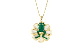 Italian Multicolored Enamel Frog on a Flower Pendant Necklace in 18kt Gold Over Sterling