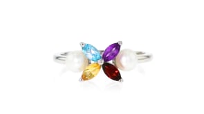 4.5-5mm Cultured Pearl and .38 ct. t.w Multi-Gemstone Ring in Sterling Silver