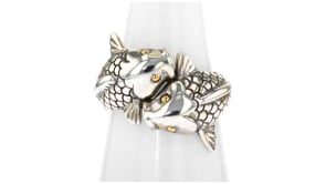 Sterling Silver Bali-Style Koi Fish Bypass Ring with 18kt Yellow Gold