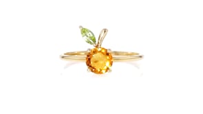 60 Carat Citrine and .10 Carat Peridot Peach Ring in 14kt Yellow Gold