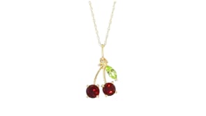 60 ct. t.w. Garnet and .10 ct. t.w. Peridot Cherry Pendant Necklace in 14kt Yellow Gold